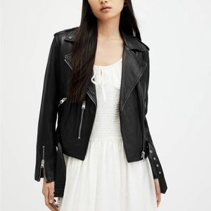 ALL SAINTS Balfern Belted Hem Leather Biker Jacket